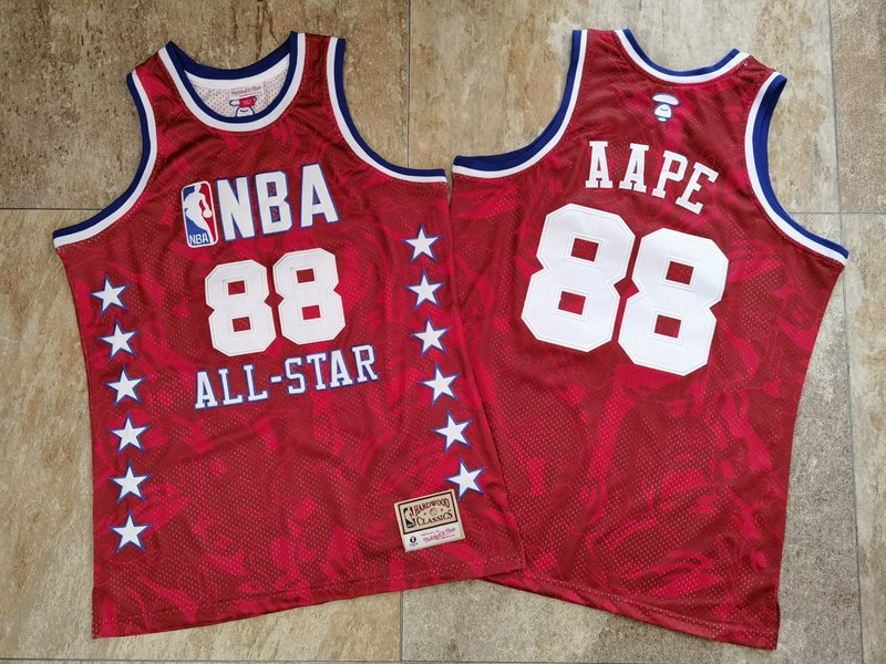 2020 Men NBA All Star #88 AAPE red jersey